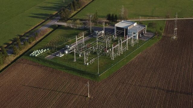 Electricity transformer - aerial view of electricity voltage transformer