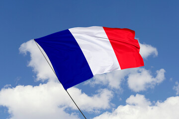3d illustration. A beautiful view of France flag on a blue sky background.