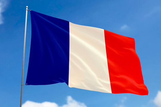 3d illustration. A beautiful view of France flag on a blue sky background.