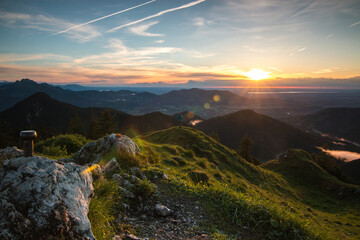 Sundown lights on top of Bavarian Mountains - obrazy, fototapety, plakaty