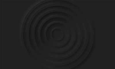 Black Minimal Style Neumorphism Website Banner. Futuristic Circle Background. Neumorphic UI UX Interface Design. Blank Concentric Minimalism Cover. Vector Illustration