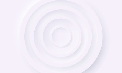Fototapeta na wymiar White Minimal Style Neumorphism Website Banner. Futuristic Circle Background. Neumorphic UI UX Interface Design. Blank Concentric Minimalism Cover. Vector Illustration
