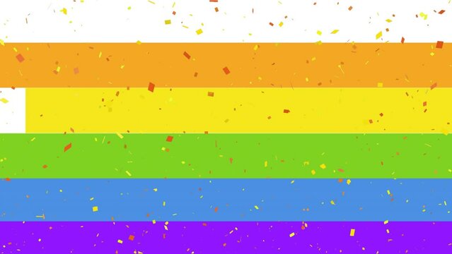 Animation of pride and confetti over rainbow background