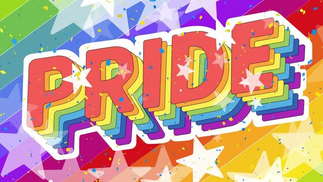 Animation of pride and stars over rainbow background