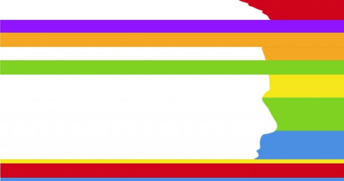Animation of lgbt text and human face on rainbow background