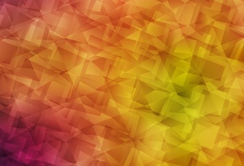 Light Red, Yellow vector shining triangular backdrop.