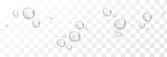 Vector water drops. PNG drops, condensation on the window, on the surface. Realistic drops on an isolated transparent background.
