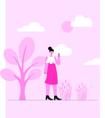 Pink Minimalist Woman Peace Illustration Canvas Print