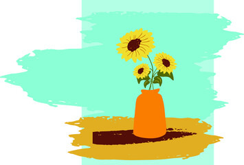 Blue and Yellow Minimalist Floral Sunflower Wallpaper Art Canvas Print