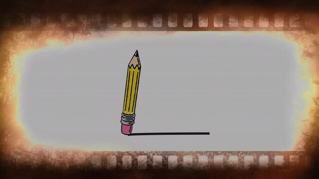 Animation of tape reel with pencil drawing and erasing