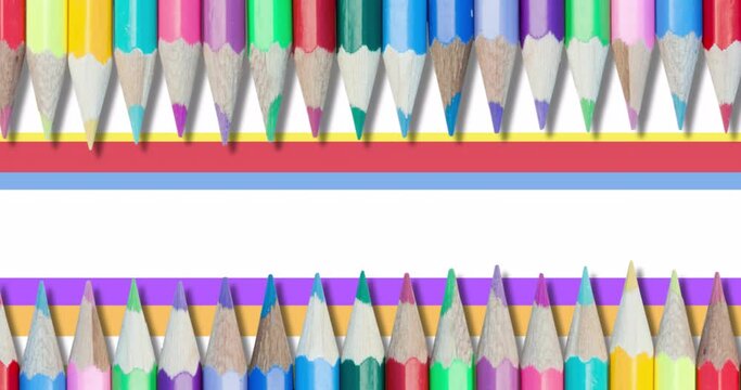 Animation of stripes moving with colour pencils on white background