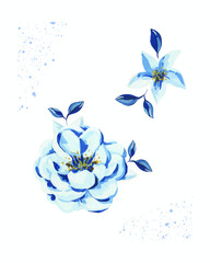 Blue and White Flower Watercolor Canvas Print