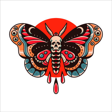 skull butterfly tattoo vector design