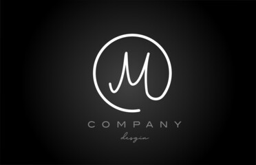 black and white M alphabet letter logo icon design. Handwritten creative template for company and business