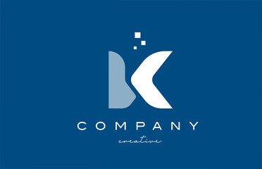K alphabet letter logo icon design. Blue white creative template for business and company