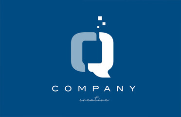 Q alphabet letter logo icon design. Blue white creative template for business and company