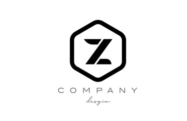 black and white Z alphabet letter logo icon design with hexagon. Creative template for business and company