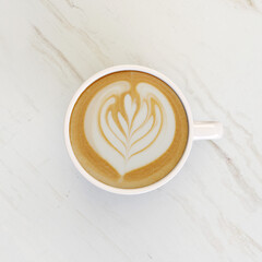 3D rendering close up coffee latte art on marble table