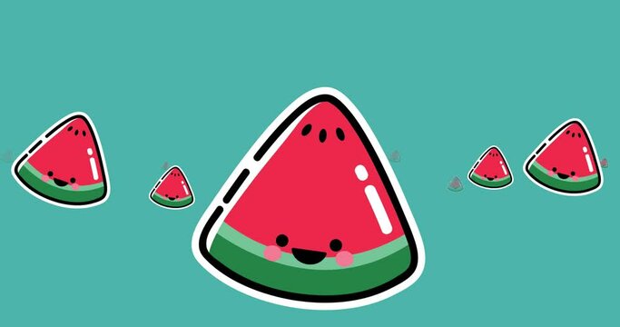 Animation of falling watermelon icons on green background