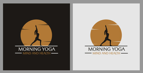 morning yoga logo. Silhouette illustration of woman doing yoga pose. suitable for studio sign