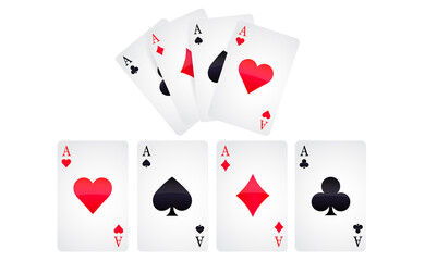 Poker playing cards isolated on white background. Casino leisure game. Vector illustration