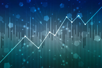 Fototapeta premium Business Growth graph on technology background, Futuristic raise arrow chart digital transformation abstract technology background. Big data and business growth currency stock and investment economy