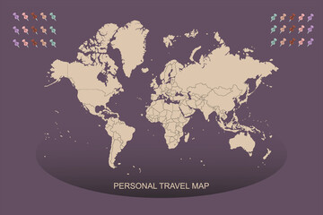 personal travel map of the world with pins