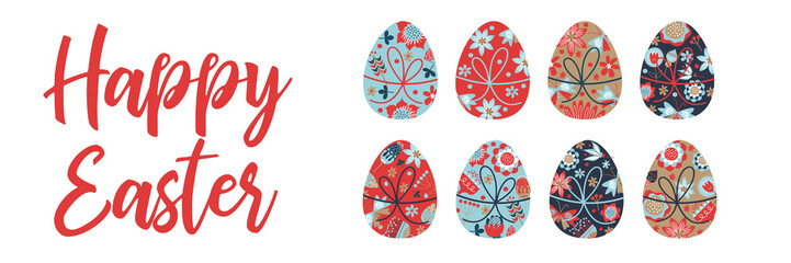 happy Easter. A set of colored Easter eggs.