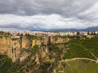 Aerial view of the New Bridge and the city of Ronda, Spain