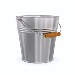 empty metal bucket on white background. Isolated 3D illustration