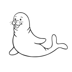 Kids coloring book outline drawing of seal. Vector illustration Isolated line image of cute cartoon animal underwater world.