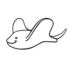 Kids coloring page of cute stingray. Isolated illustration outline drawing cute cartoon animal underwater world. Vector printable clipart.