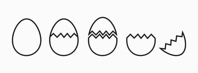 Egg hatching cracking stages line icons. - 498281589