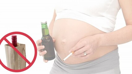 Animation of prohibition sign over pregnant woman