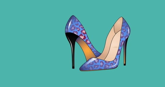 Animation of retro text and high heels over green background