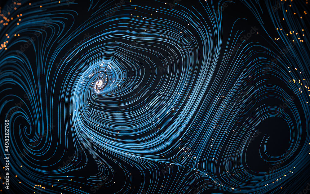 Poster wave pattern with flowing curl lines, 3d rendering.