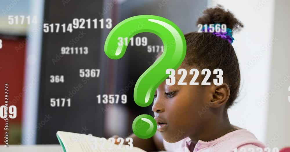 Poster Animation of growing numbers and question mark over african american schoolgirl