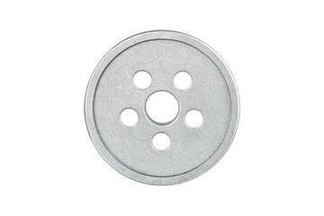 circle object wheel hub with holes for fastening car parts isolated on white background, nobody.