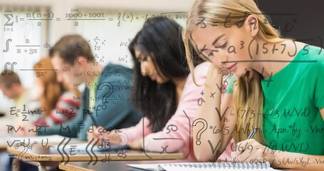 Animation of mathematical equations over diverse students in classroom - Powered by Adobe