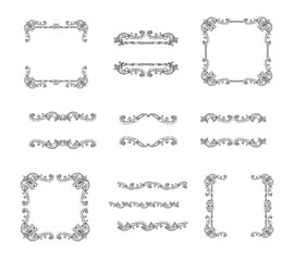 Vector set of decorative frames, borders and dividers in vintage retro style - 498283553