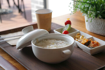 Porridge made of rice or other grains simmered in water until thick. Served as a main dish or in smaller portions as an appetizer.