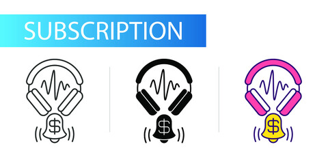 subscription to music, audio, podcasts. Icons set