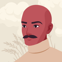 Handsome confident guy, spanish man, Latin America person portrait. Office man, business casual look smart in beige turtleneck sweater, social media profile picture. Vector flat style illustration