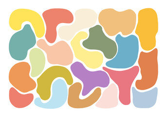Multicolored spots of different shapes as background, texture, pattern.	