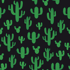 Pattern with cacti on a black background.