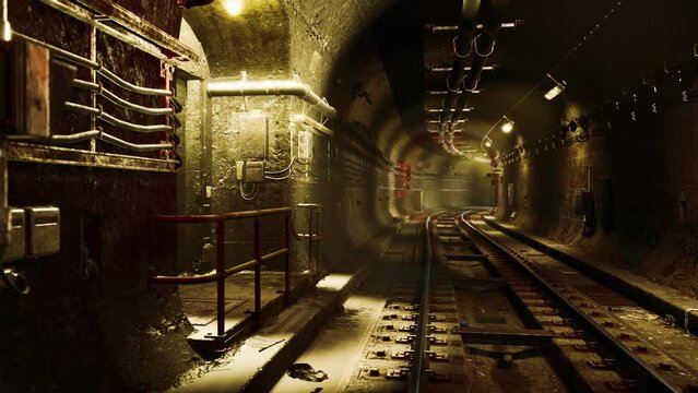 Light at night in the subway tunnel the old town