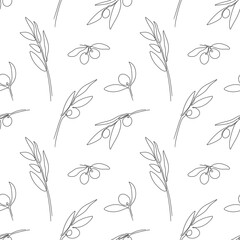 Seamless pattern with green olives on a white background. Design for fabric, textile, wallpaper and packaging