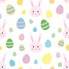 Easter pattern with colorful eggs and rabbits.