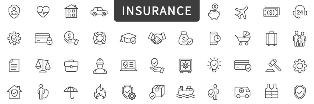 Insurance thin line icons set. Insurance symbols collection. Vector