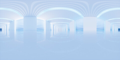 Empty white tunnel, 3d rendering. 360-degree seamless panoramic view.